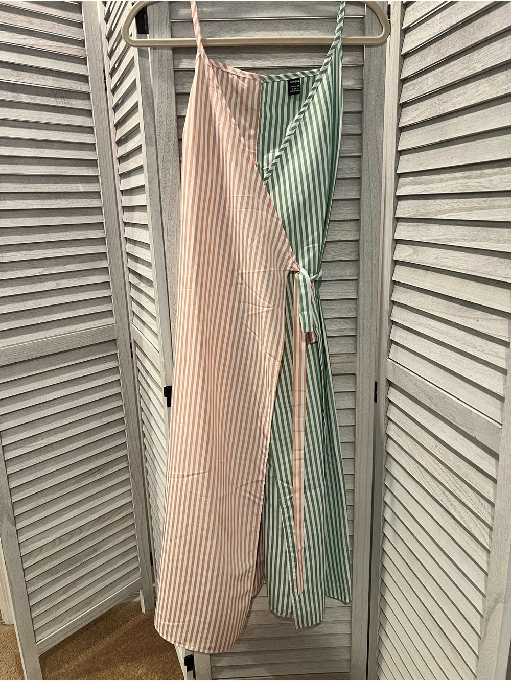 SHEIN Two-Tone Striped Wrap Maxi Dress in Peach and Sage - New